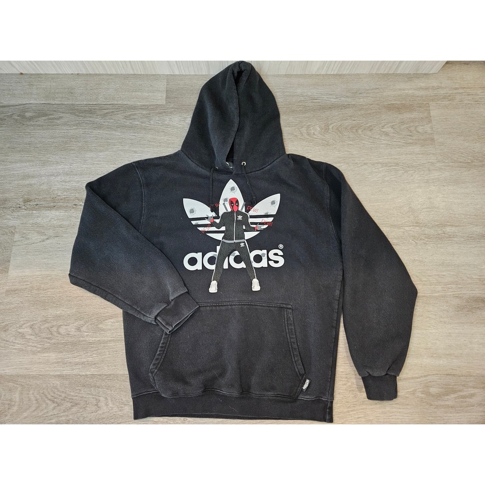 Arctic Wear Deadpool Adidas Hoodie Black Graphic Sweatshirt Mens Medium